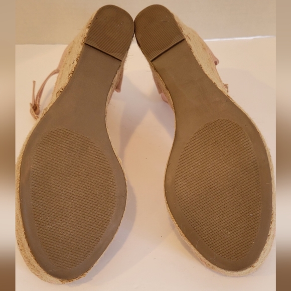 NWOT Espadrille Braided Suede Open Toed Ankle Strap Wedges - Picture 8 of 8